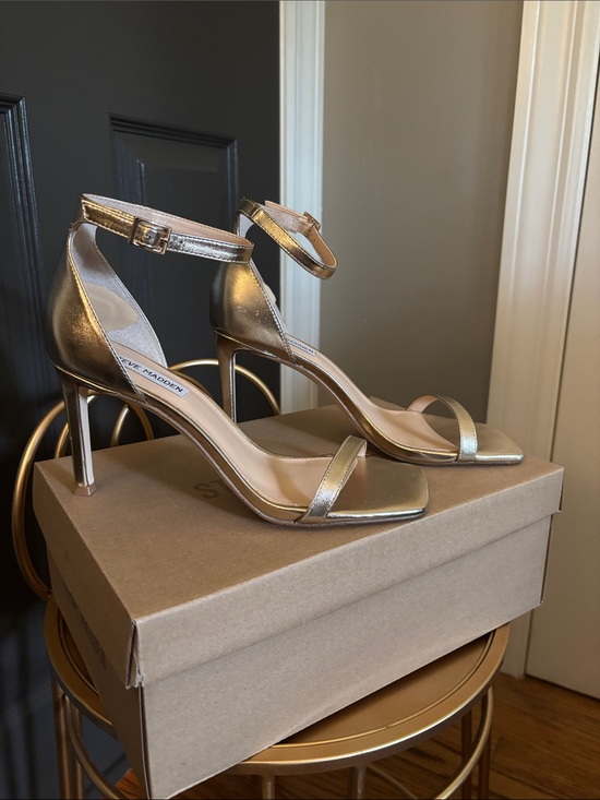 Steve Madden Shoes - Steve Madden Metallic Gold Ankle-Strap Stilettos